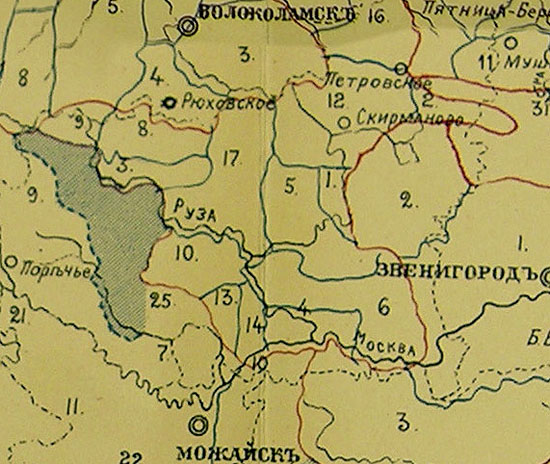 Границы станов старого Рузского уезда в 17 веке до реформы