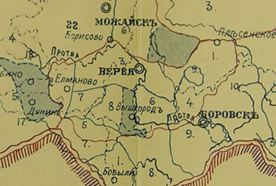 Карта границ станов и волостей древнего дореформенного уезда Верейского