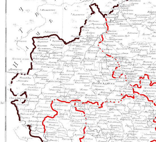 Старые карты Волоколамского уезда Московской губернии, границы уезда
