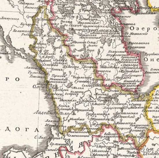 Старые карты Олонецкого уезда одноименной губернии, границы уезда