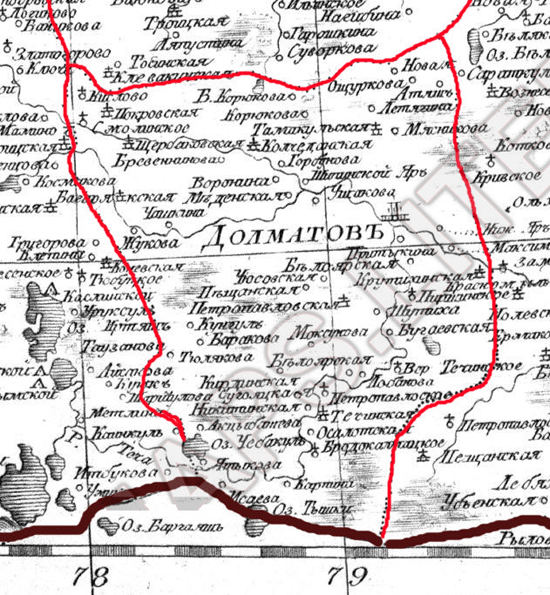 карта Долматовского (Далматовского) уезда  1821 года