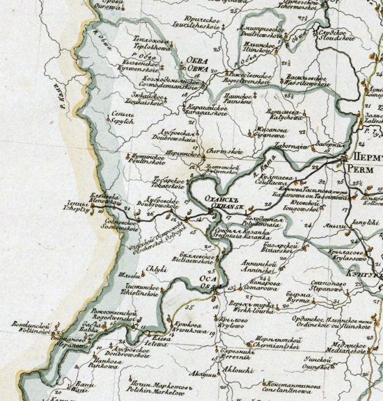 карта Оханского уезда  1821 года