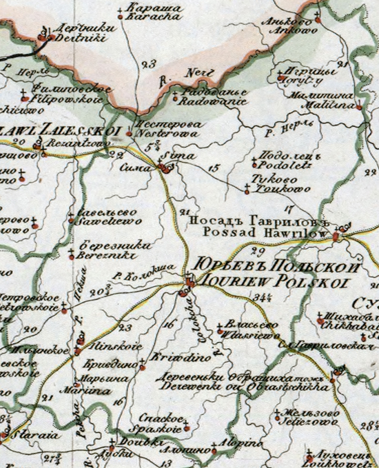 Старые карты Юрьев-Польского уезда Владимирской губернии, границы уезда