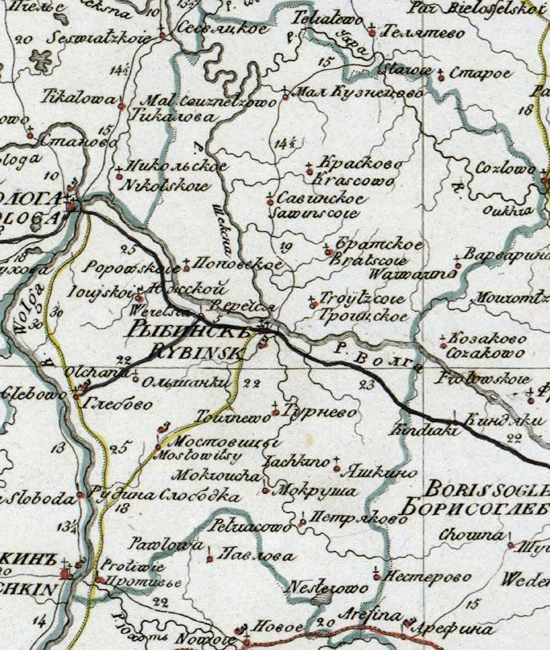 Старые карты Рыбинского уезда Ярославской губернии, границы уезда